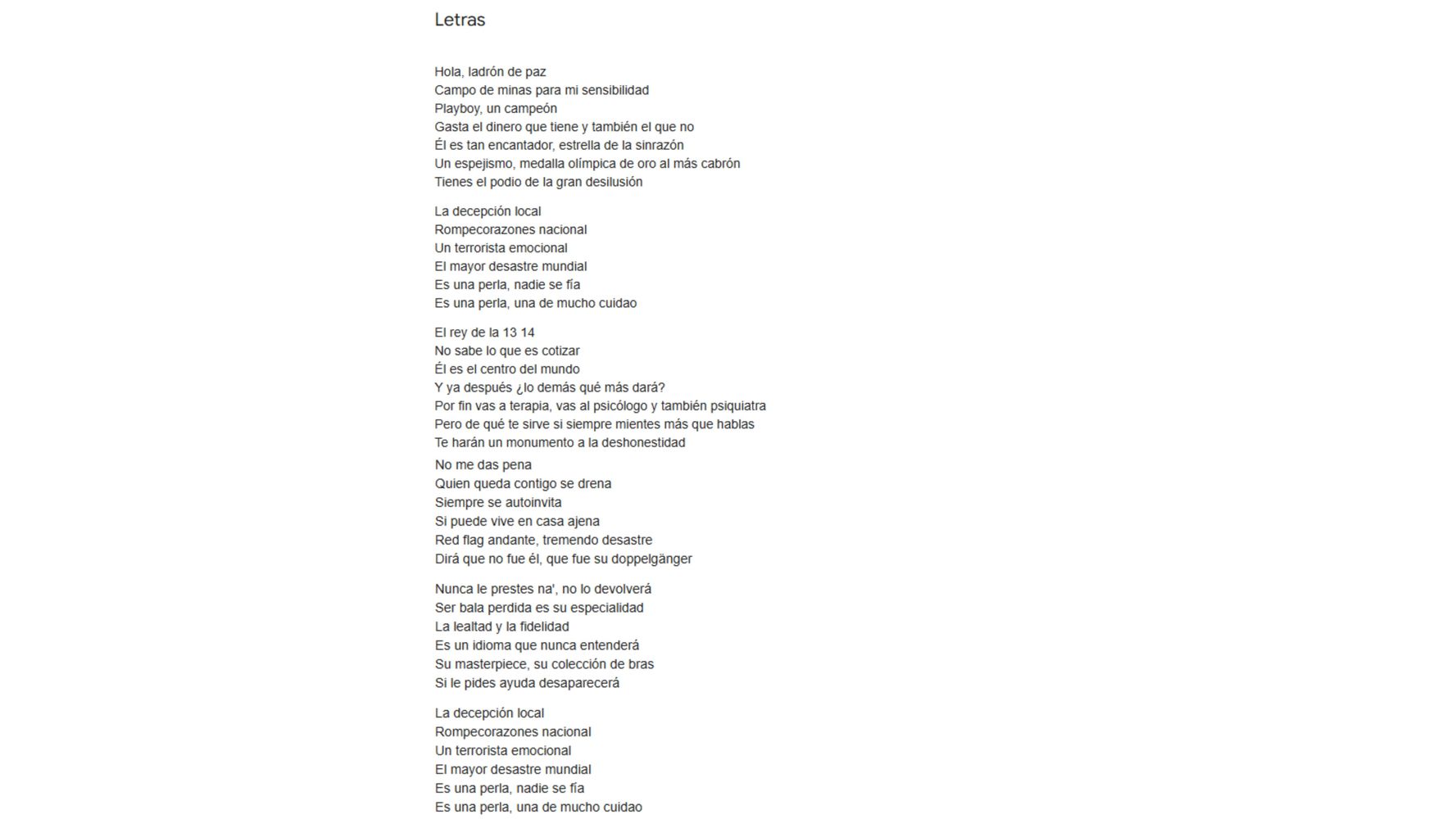 La letra de la canción.