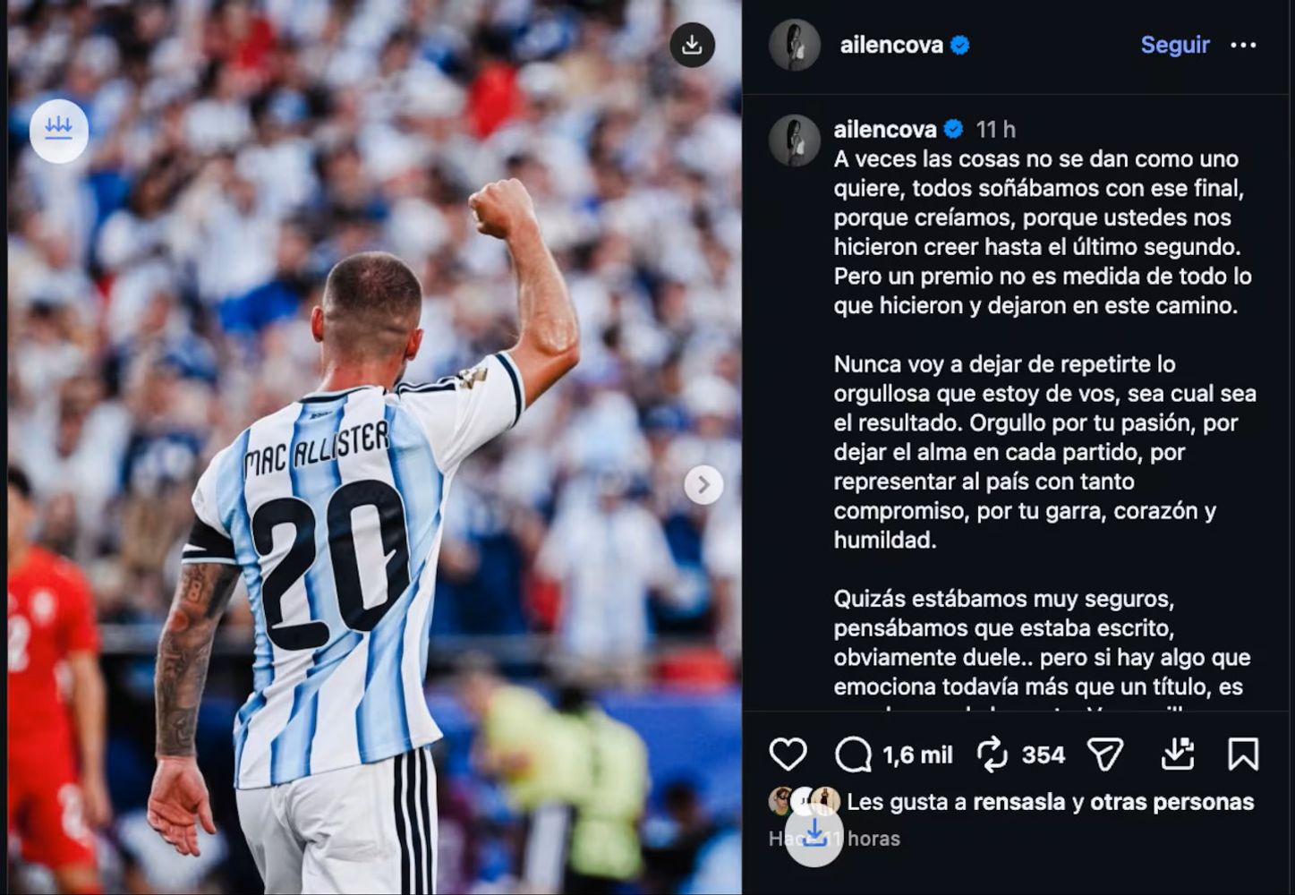 Tras defender a Alexis Mac Allister, Ailén Cova quedó en el centro de la polémica: “Sos la mufa del Mundial”.