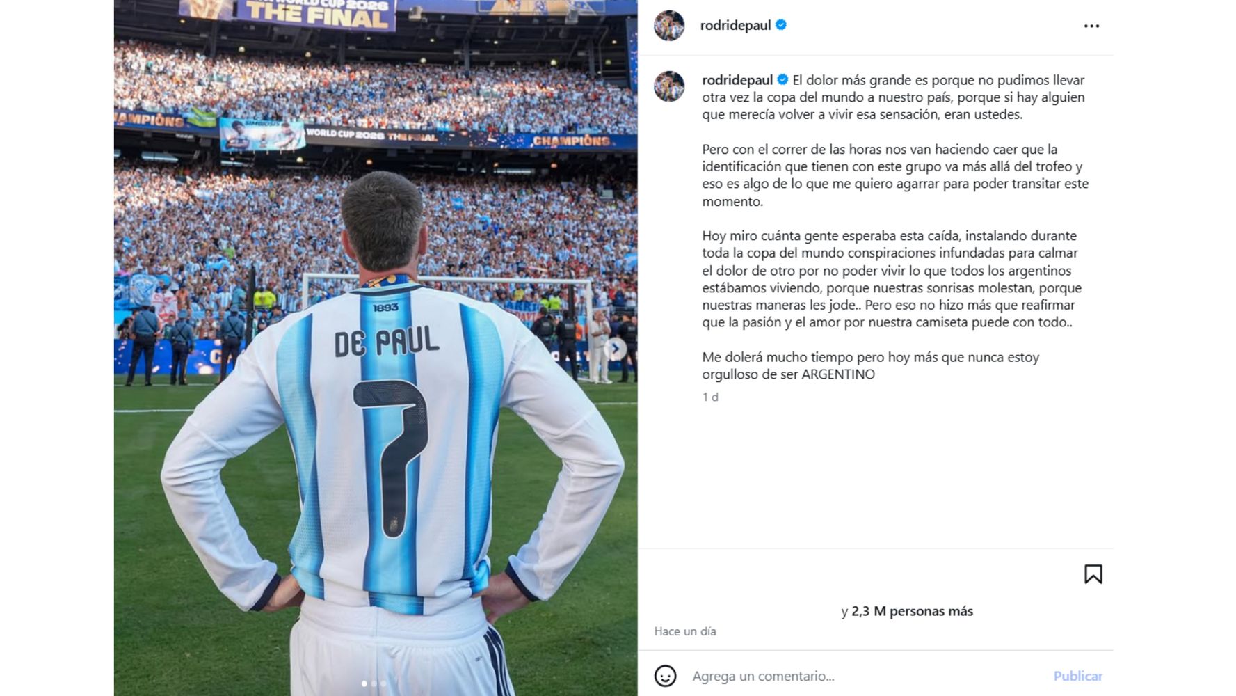 El mensaje del futbolista tras perder la final del Mundial 2026.