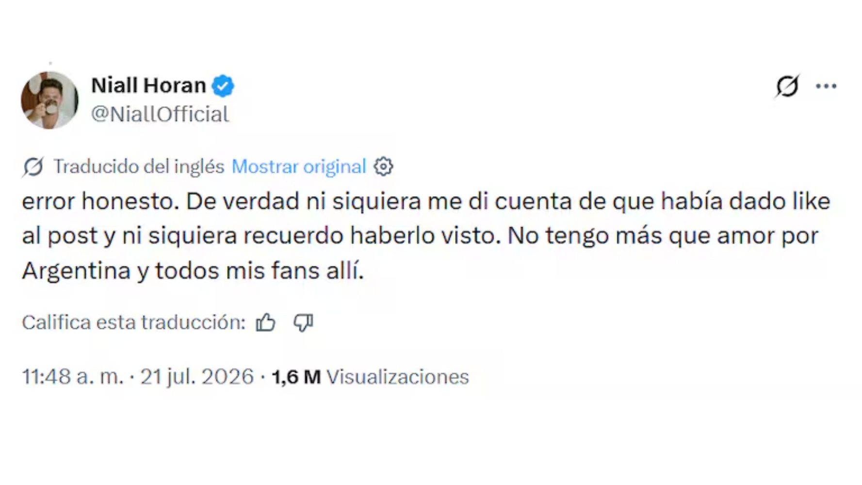 El pedido de disculpas del cantante.