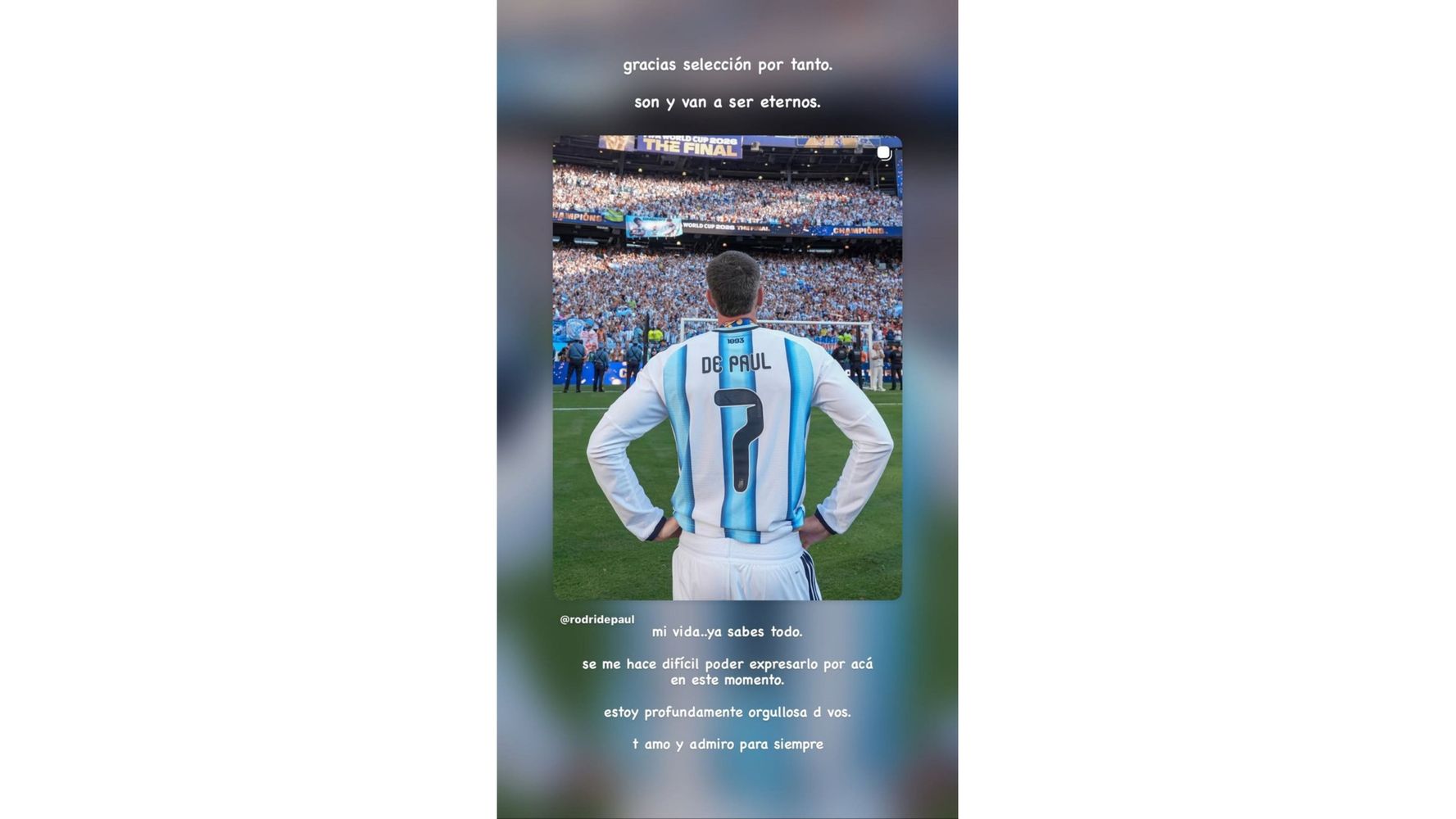 El tierno mensaje de apoyo de Tini a Rodrigo de Paul.