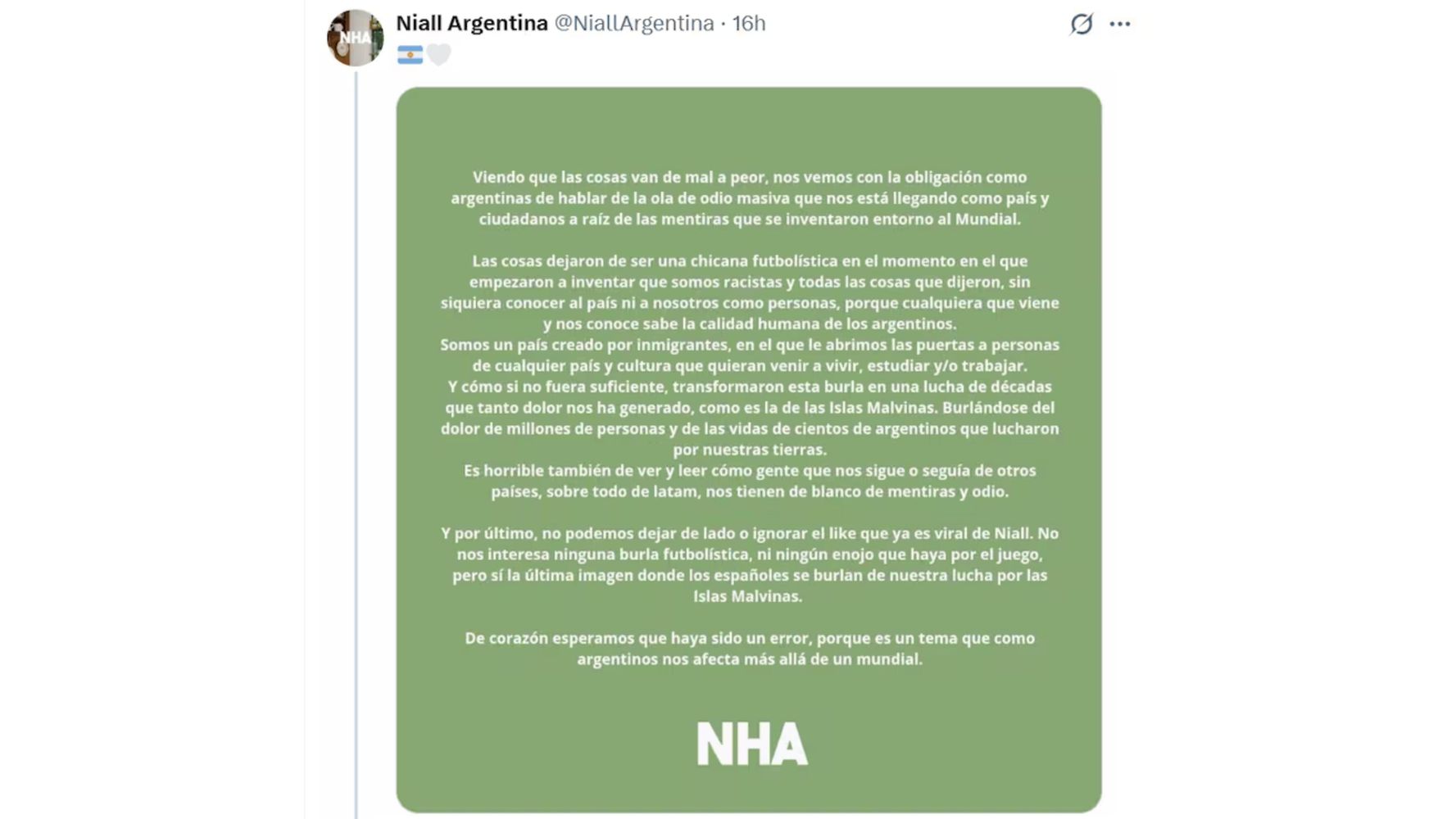 El comunicado del club de fans argentino de Niall Horan.