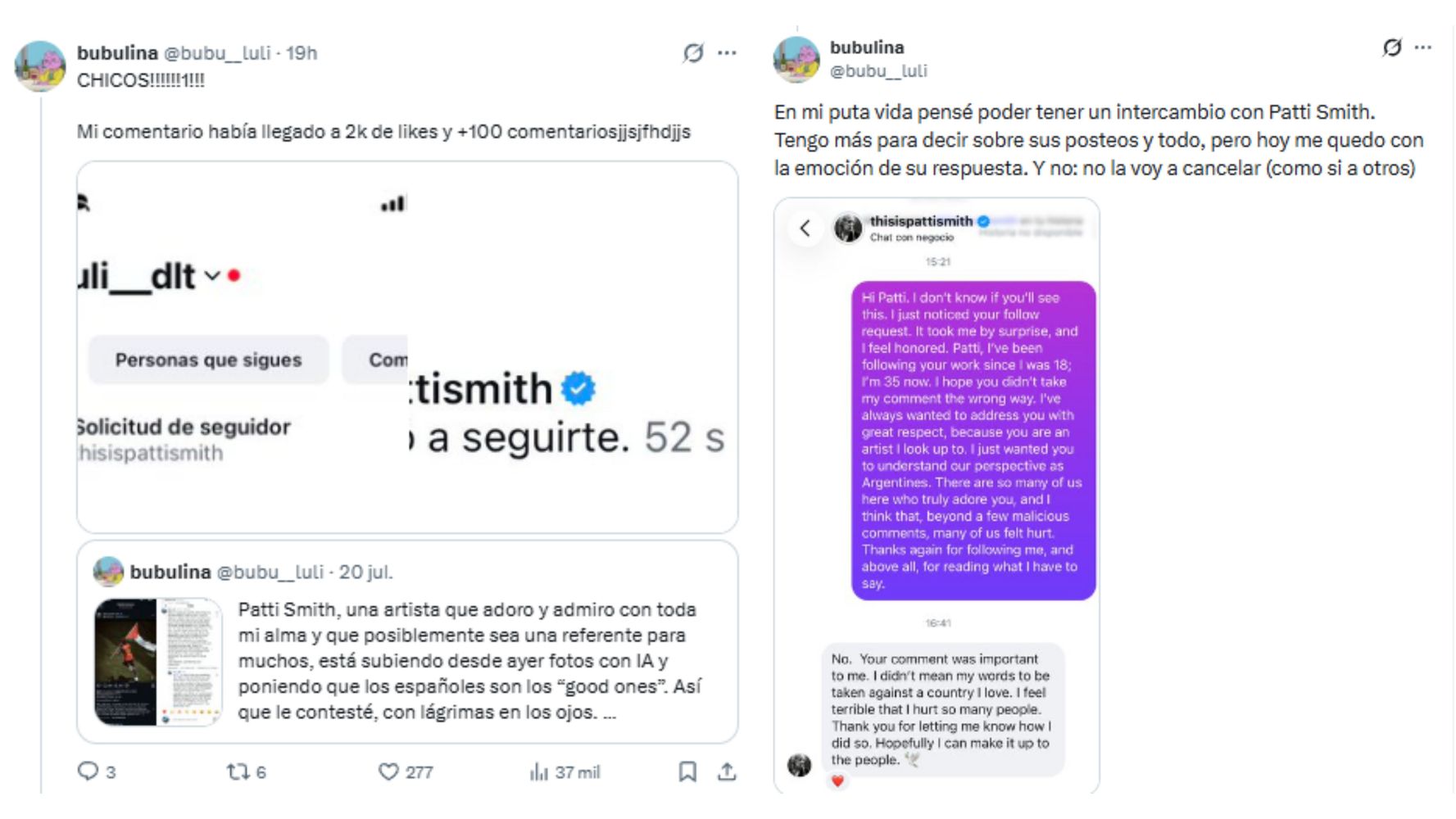 La respuesta por privado de la estadounidense.