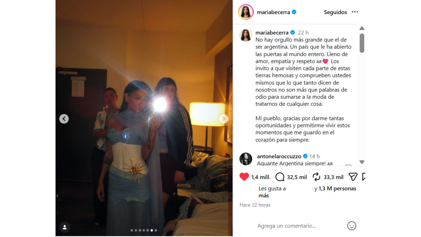 El mensaje de la famosa.