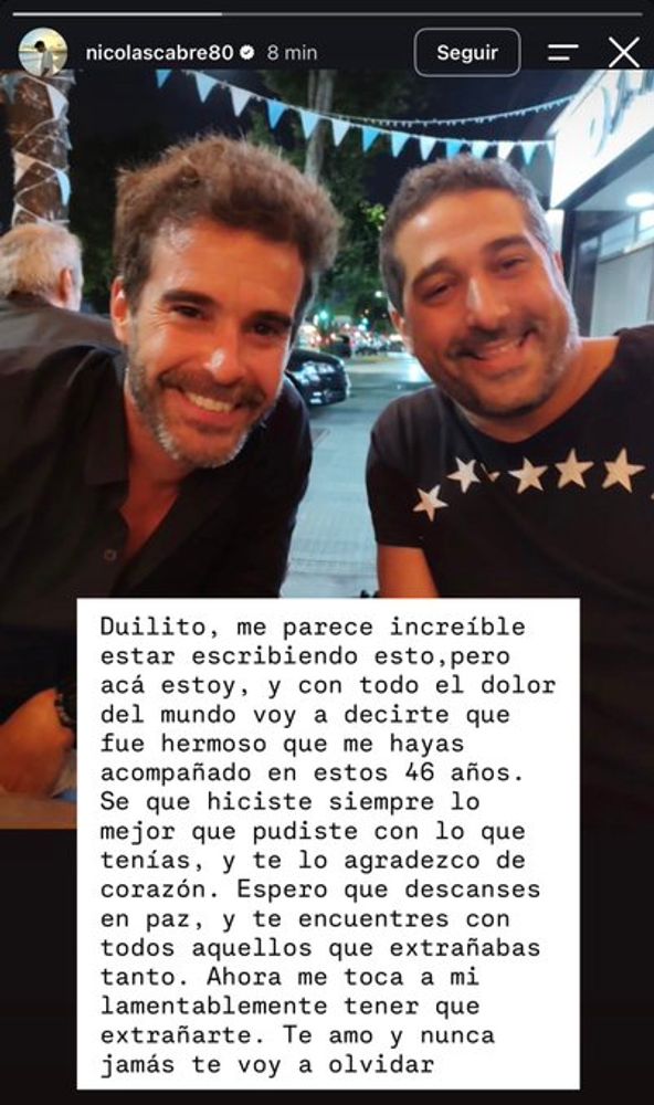 El posteo de Nicolás Cabré confirmando la muerte de su hermano.