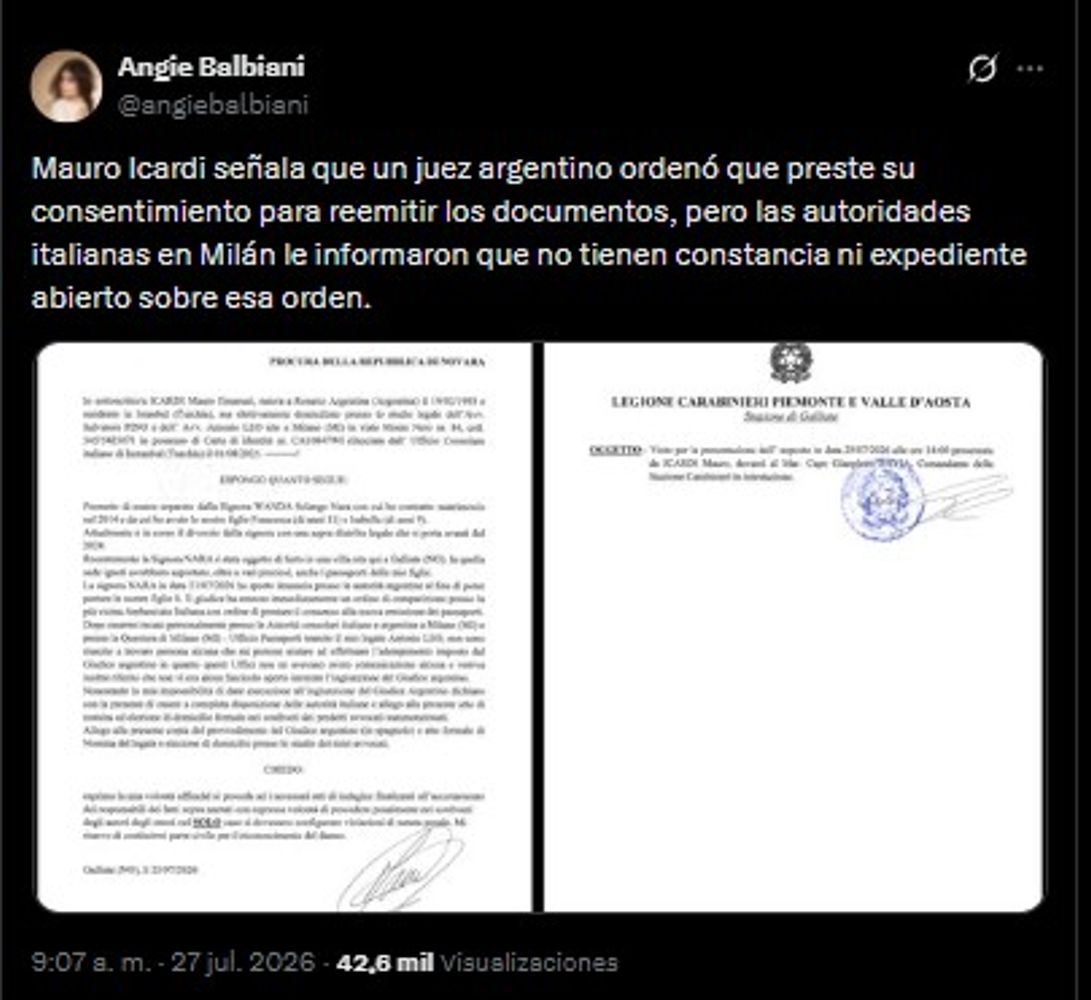 El documento que contradice a Wanda Nara