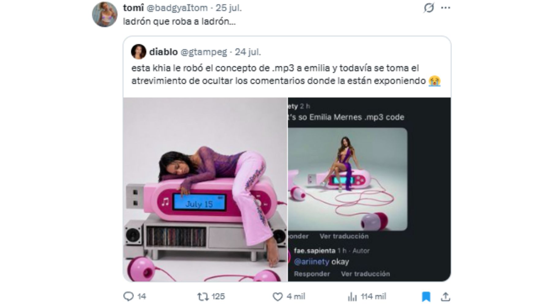 Acusaron a otra cantante de copiar a Emilia Mernes.