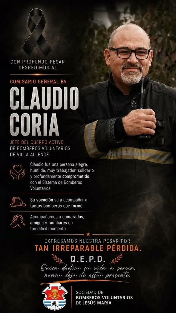 Mensajes de despedida para Claudio Coria, histórico bombero.