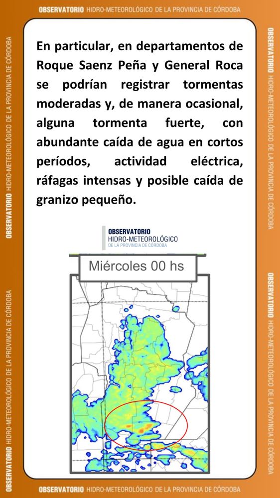 Informe del Observatorio Hidrometeorológico de la Provincia de Córdoba para este martes 28 de julio.