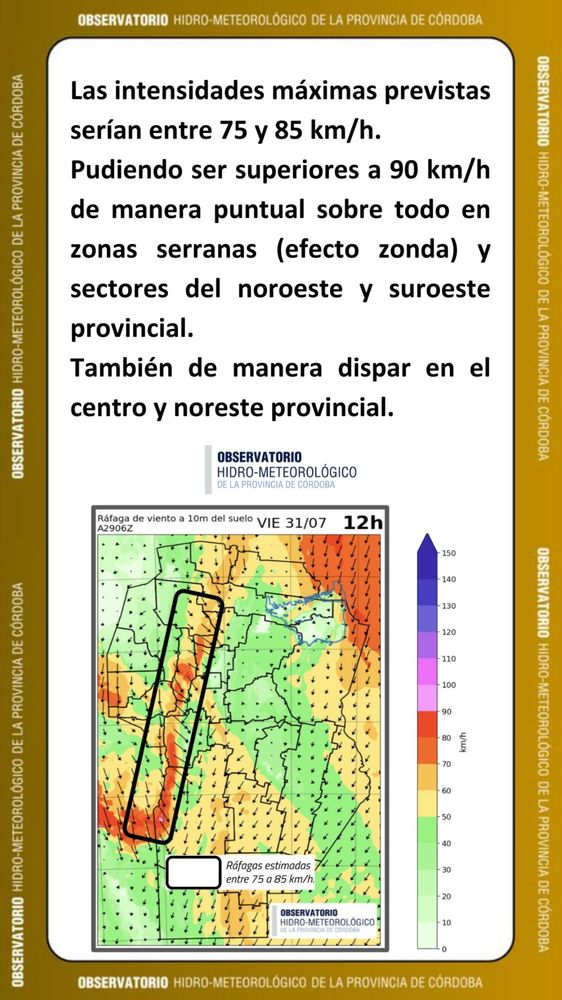 Informe del OHMC para este jueves 30 y viernes 31 de julio sobre el clima en Córdoba.