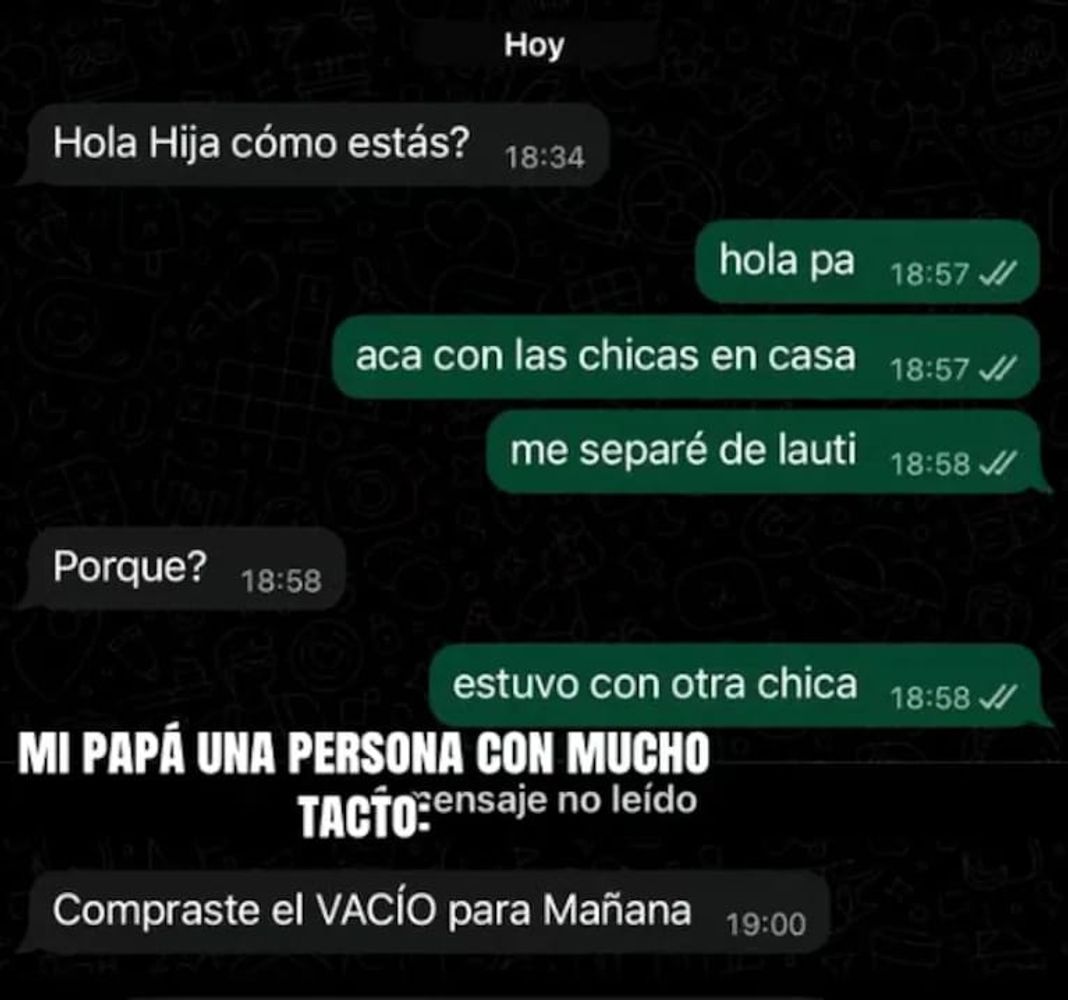 Una joven argentina compartió una situación que vivió con su padre, quien se enteró que habían engañado a su hija y contestó de una manera increíble.