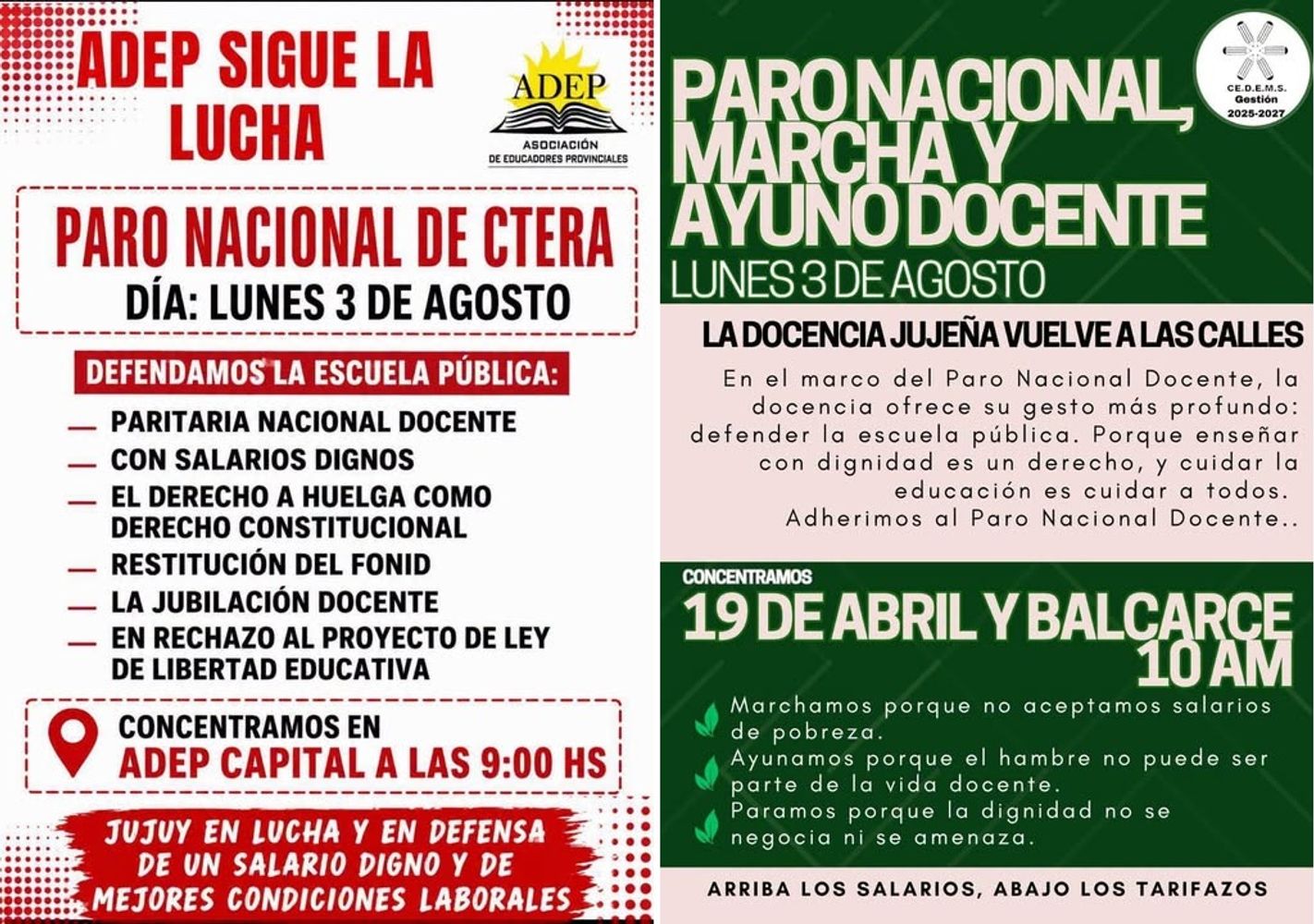 La docencia afiliada a la ADEP y el CEDEMS fue convocada por la dirigencia a sostener un plan de lucha en defensa de sus derechos.