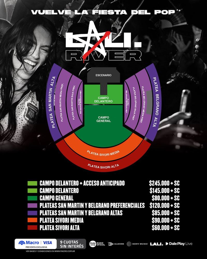 Lali en River 2026: confirmó su tercer estadio, precios y cuándo comienza la venta de entradas