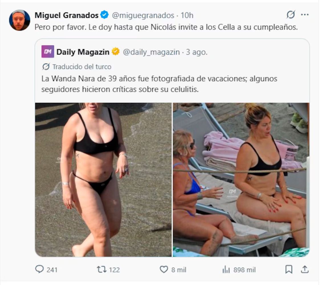 El picante mensaje de Migue Granados a Wanda Nara
