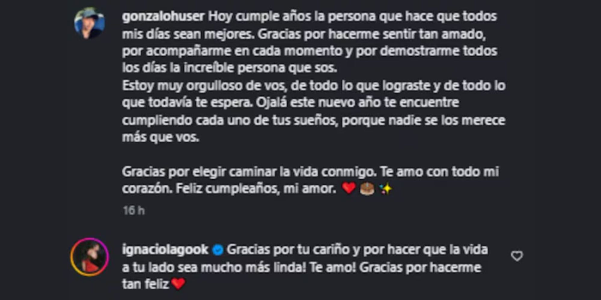 El mensaje del novio de Ignacio Lago por su cumpleaños 24