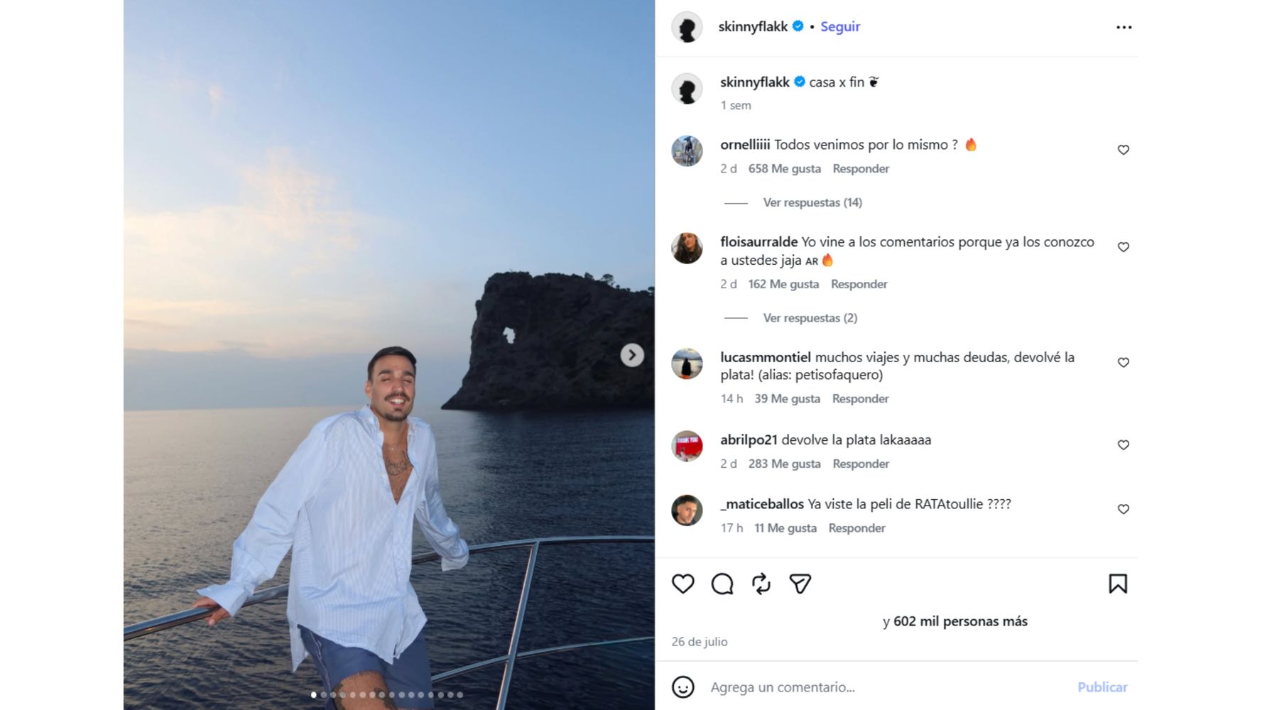 Los comentarios que le dejaron a Rels B en Instagram.