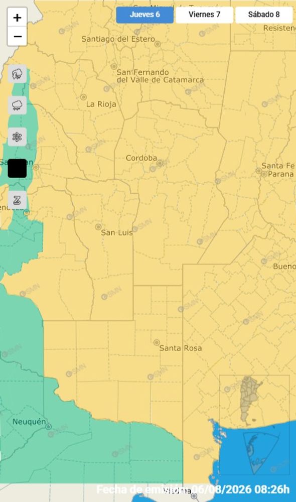 Alerta amarilla por vientos para este jueves 6 de agosto en Córdoba.