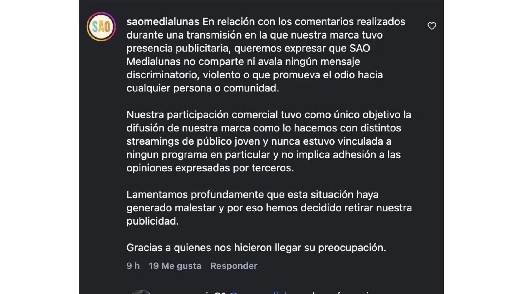 El descargo de la marca.