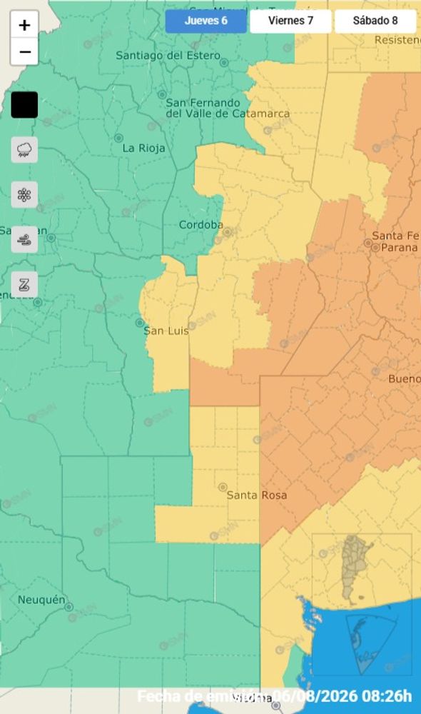 Alerta naranja y amarilla por tormenta para este jueves 6 de agosto en Córdoba.