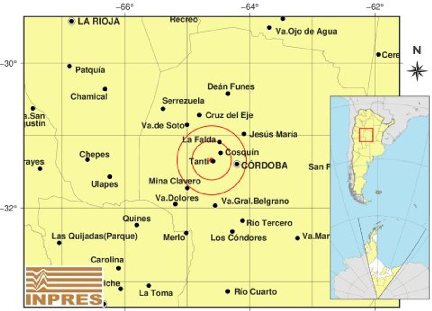 Reporte del Inpres sobre el sismo en Córdoba del miércoles 5 de agosto.