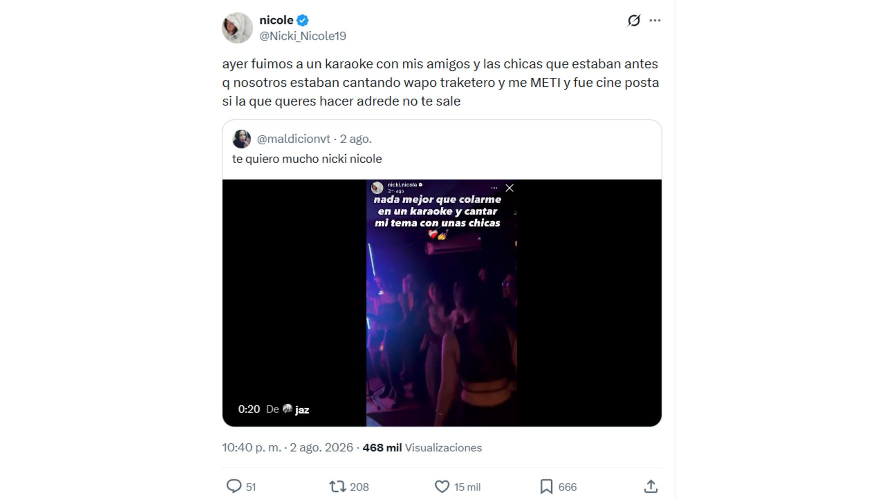 Nicki Nicole contó la anécdota en sus redes.
