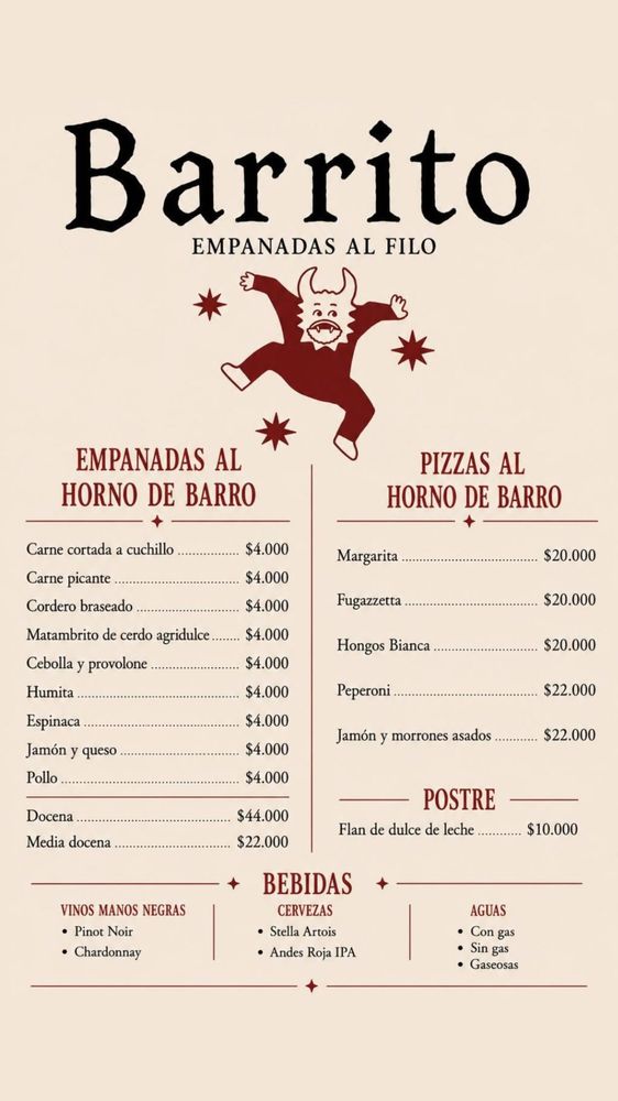 El menú del lugar.