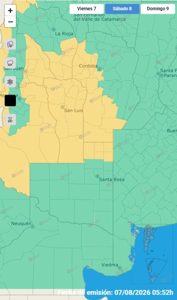 Alerta amarilla por fuertes vientos para Córdoba este sábado 8 de agosto.