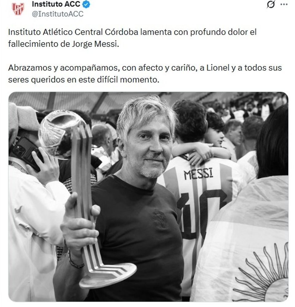 Mensaje de Instituto para despedir a Jorge Messi.