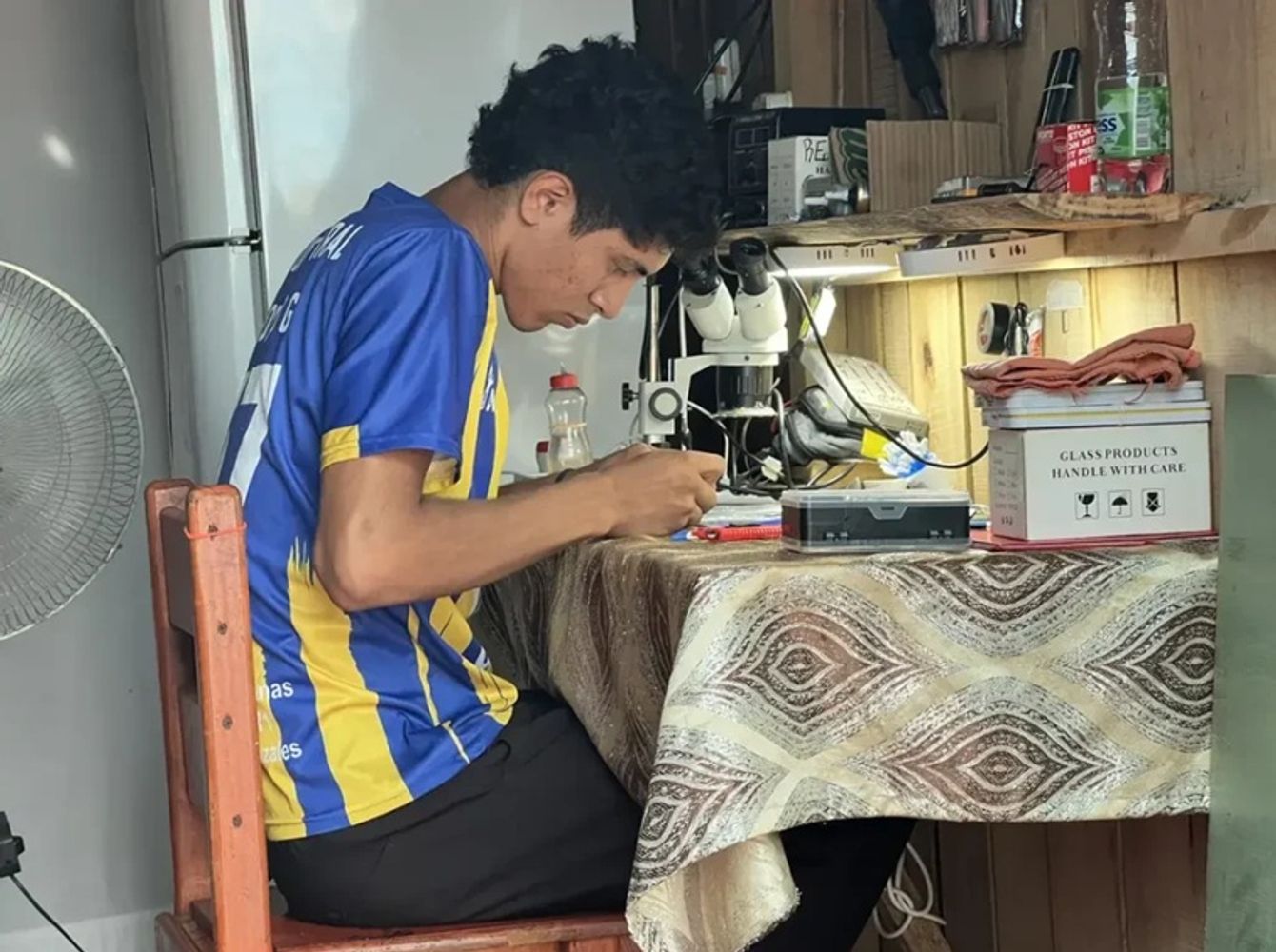 Estudia, trabaja en los yerbales y repara celulares: la historia de un joven de Andresito que lucha por su familia.