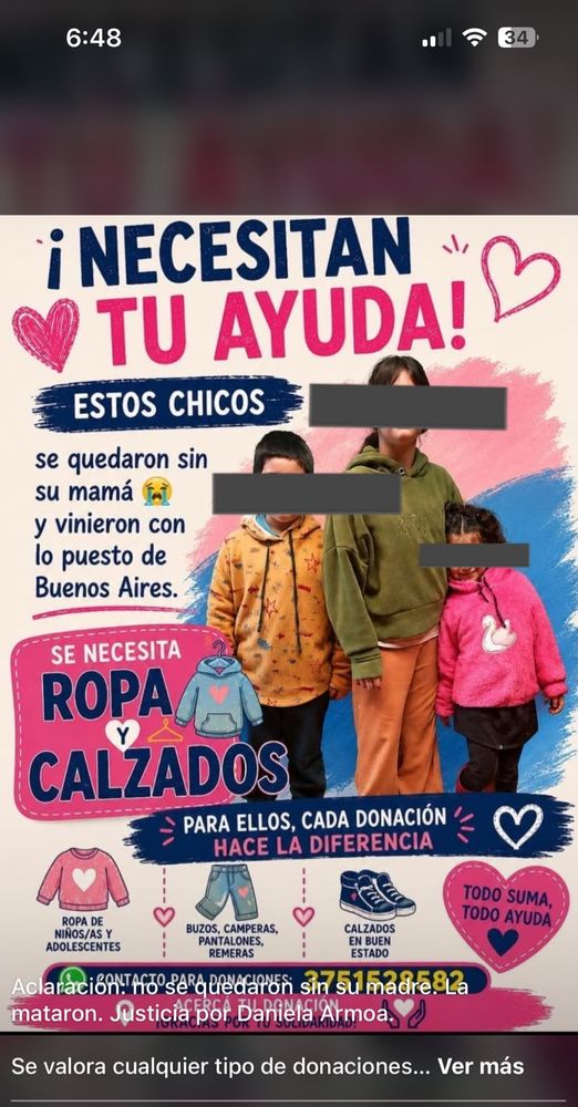 Femicidio de Daniela Armoa: sus tres hijos ya están en Misiones al cuidado de familiares y piden colaboración.