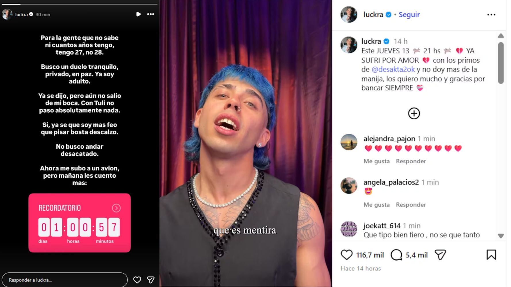 Las declaraciones del artista.