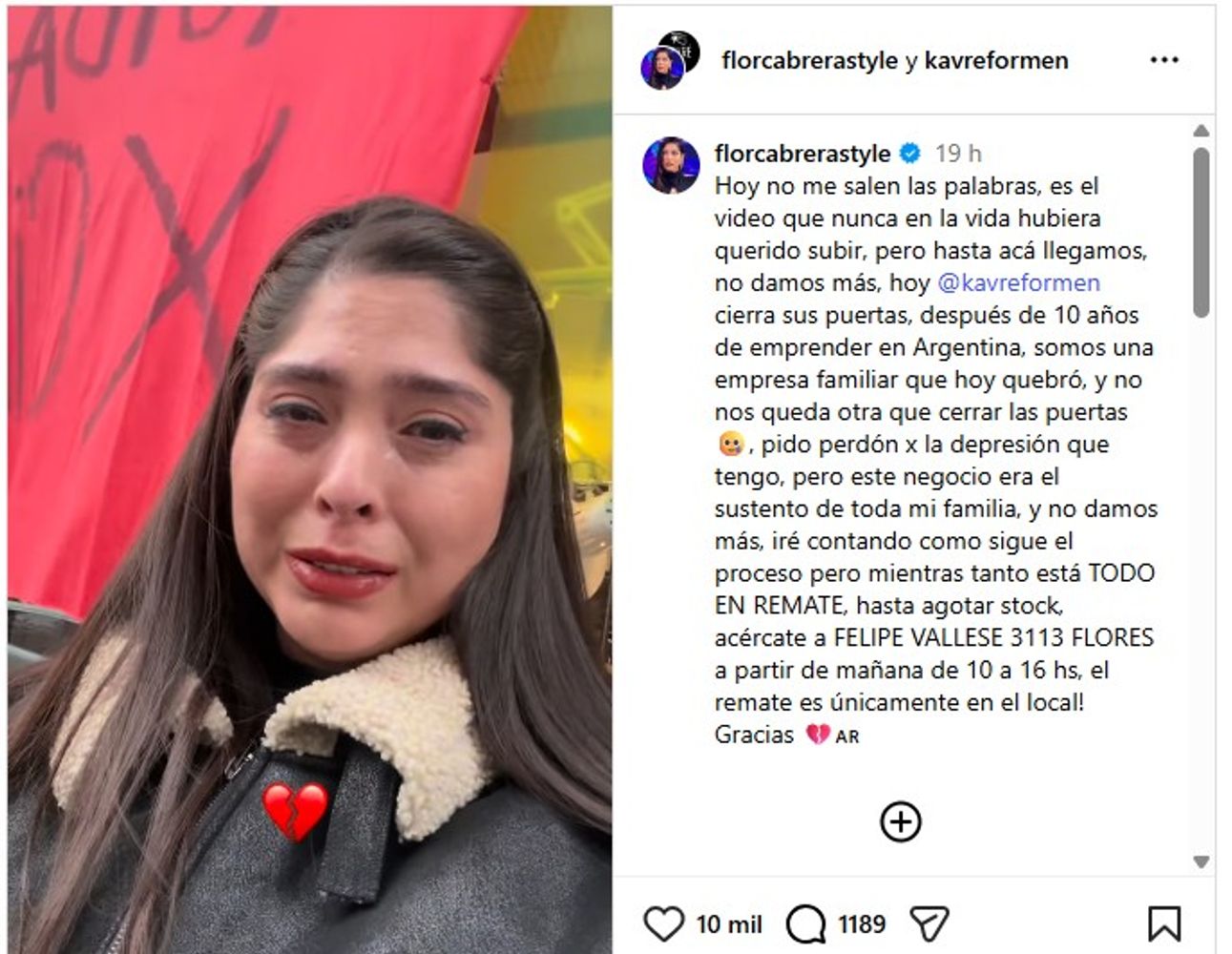 El comunicado de Florencia Cabrera.