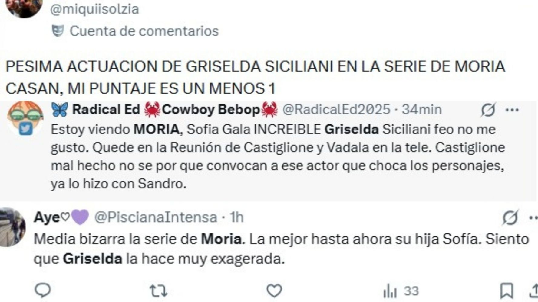 La interpretación de Griselda Siciliani como Moria también despertó debate en redes sociales tras el estreno de la serie en Netflix.