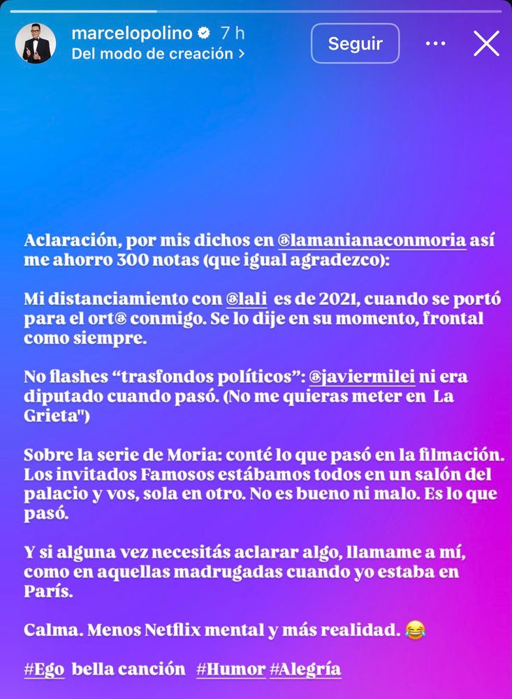 "Miente de mala leche": el furioso cruce entre Lali Espósito y Marcelo Polino tras las grabaciones de la serie de Moria