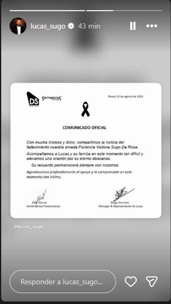Murió la hija mayor Lucas Sugo