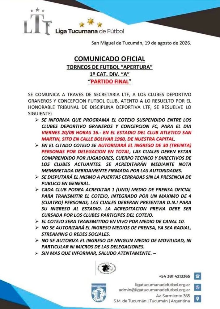 El encuentro, trasladado a la capital, definirá al campeón tras la suspensión del partido original.