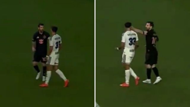 El tenso cruce de Messi con un rival