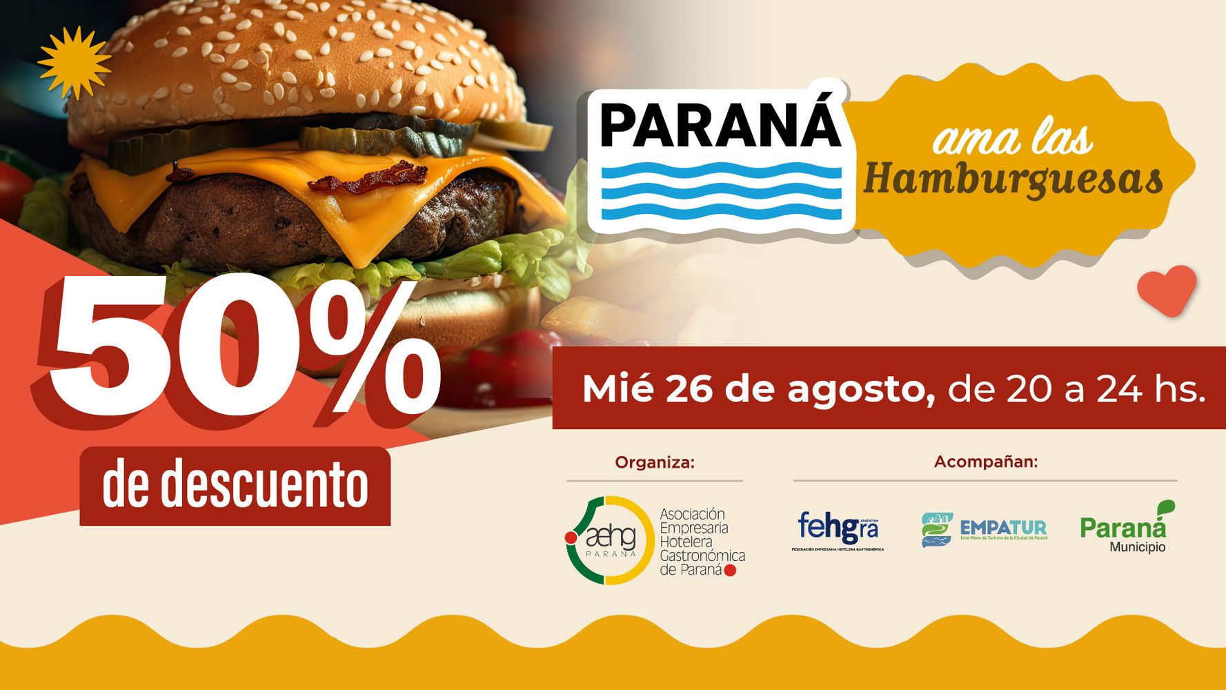 Vuelve Paraná Ama la Hamburguesa: habrá 50% de descuento en más de 20 locales.