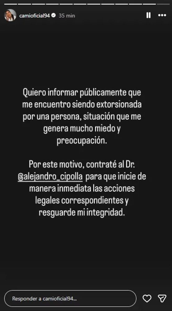 El mensaje de Camila Deniz donde denuncia extorsión