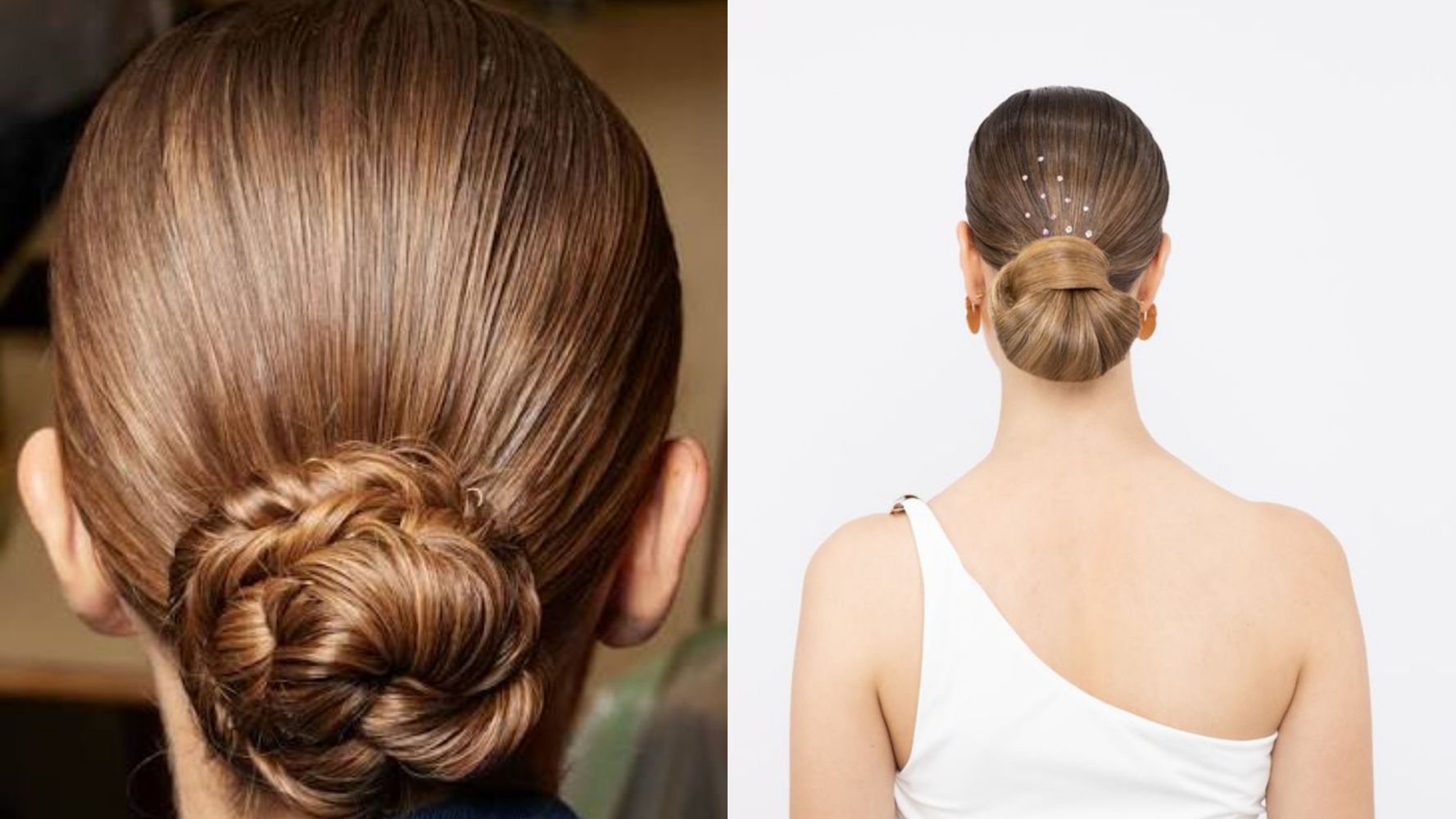 Peinado con rodete y clean look.