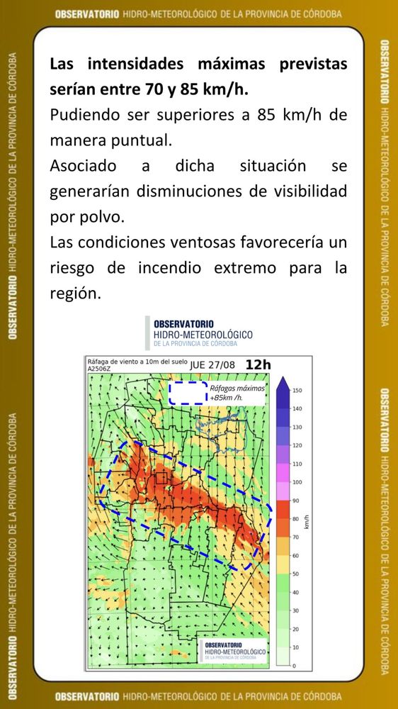 El informe del OHMC por fuertes vientos para este jueves 27 de agosto.