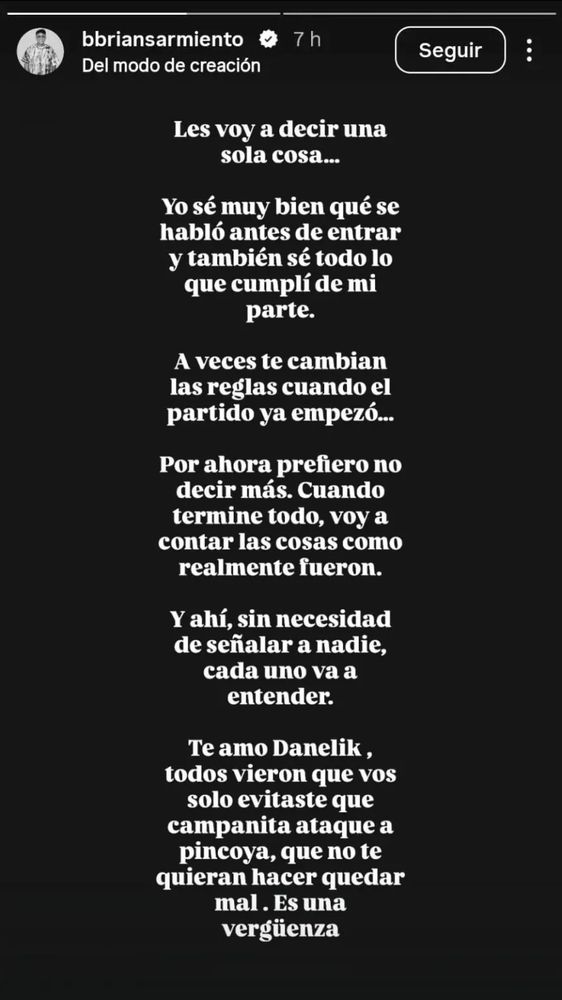 Brian Sarmiento abandonó Gran Hermano