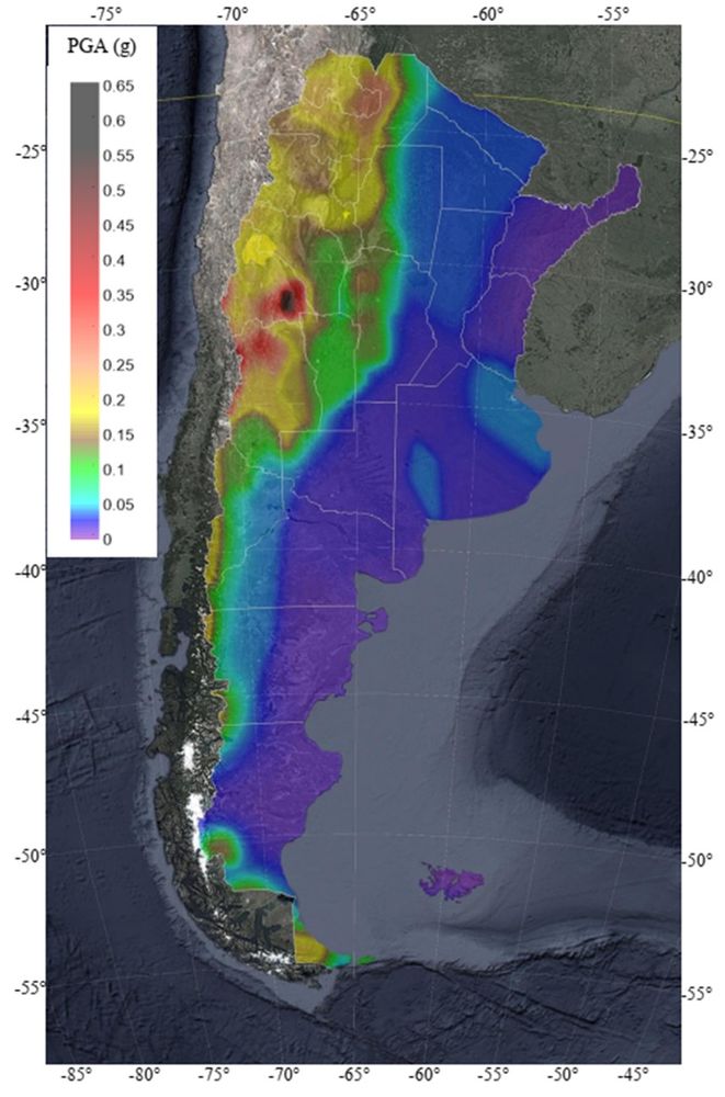 Mapa sísmico de Argentina (INPRES).