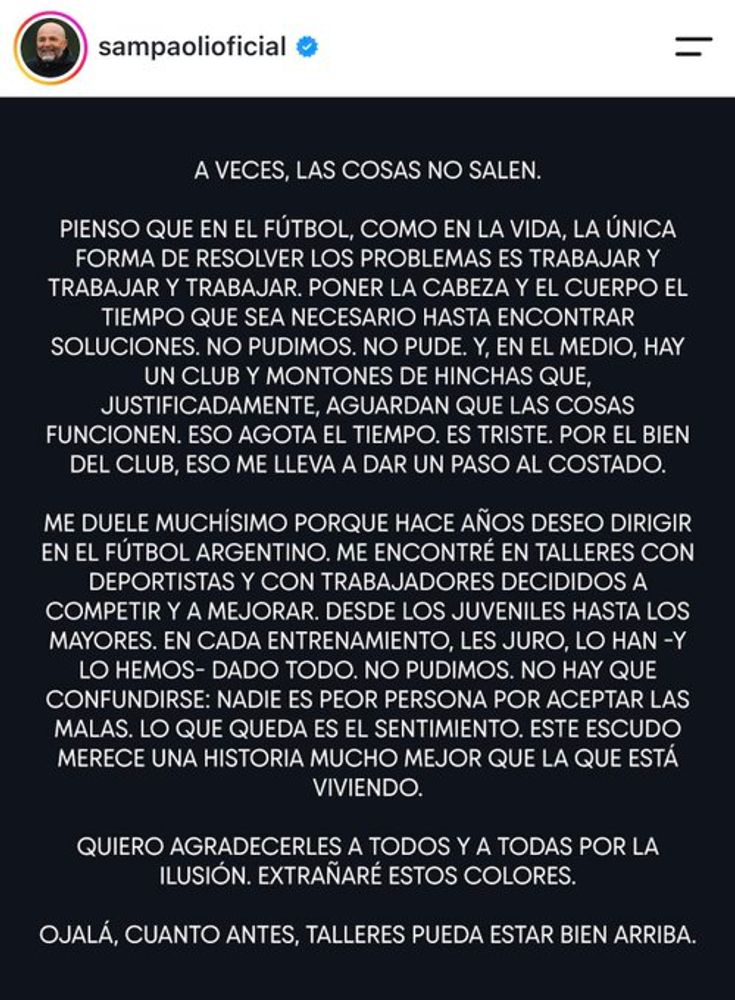 La despedida de Jorge Sampaoli en redes sociales.