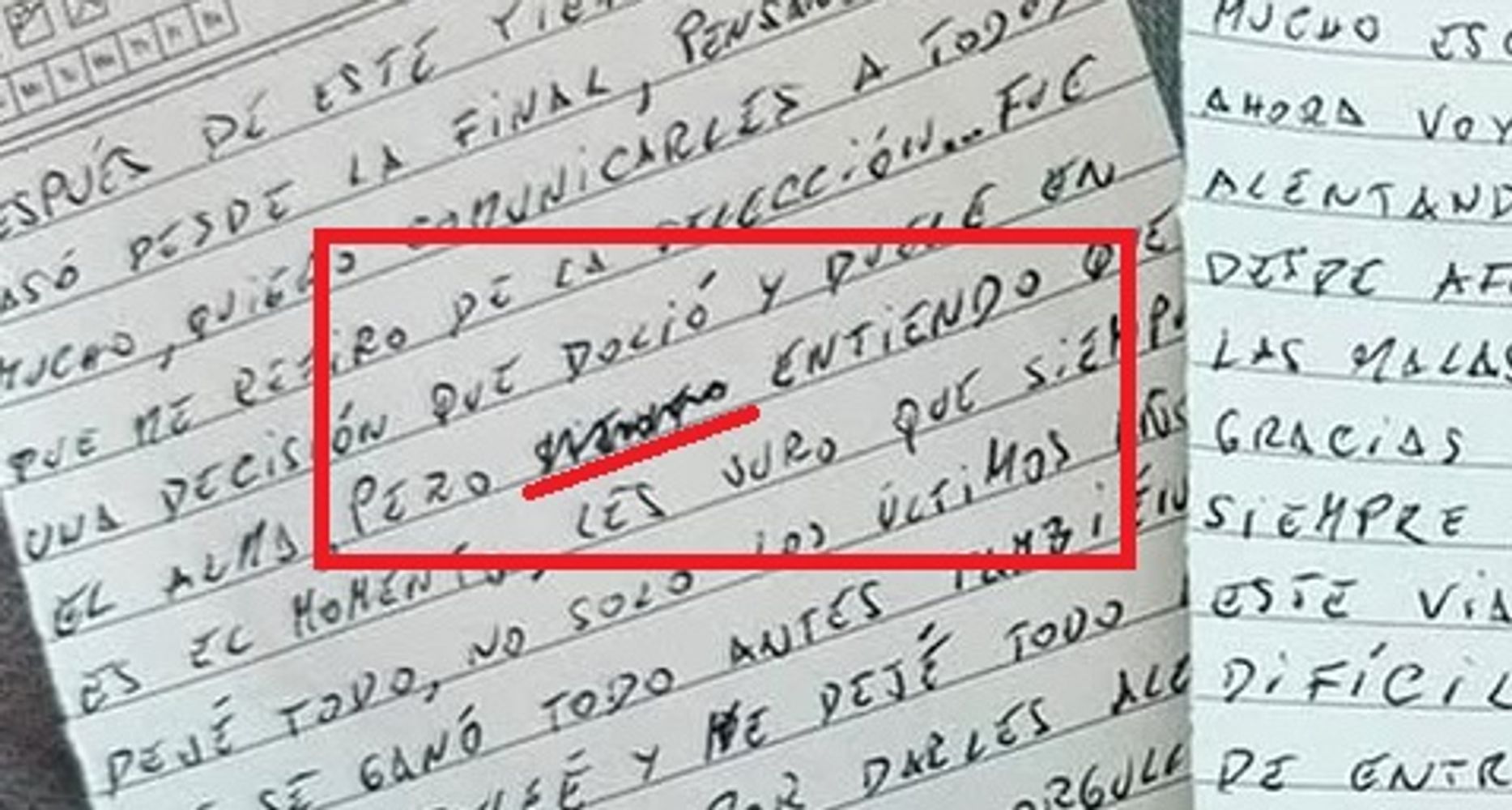 La palabra que tachó Messi de su carta