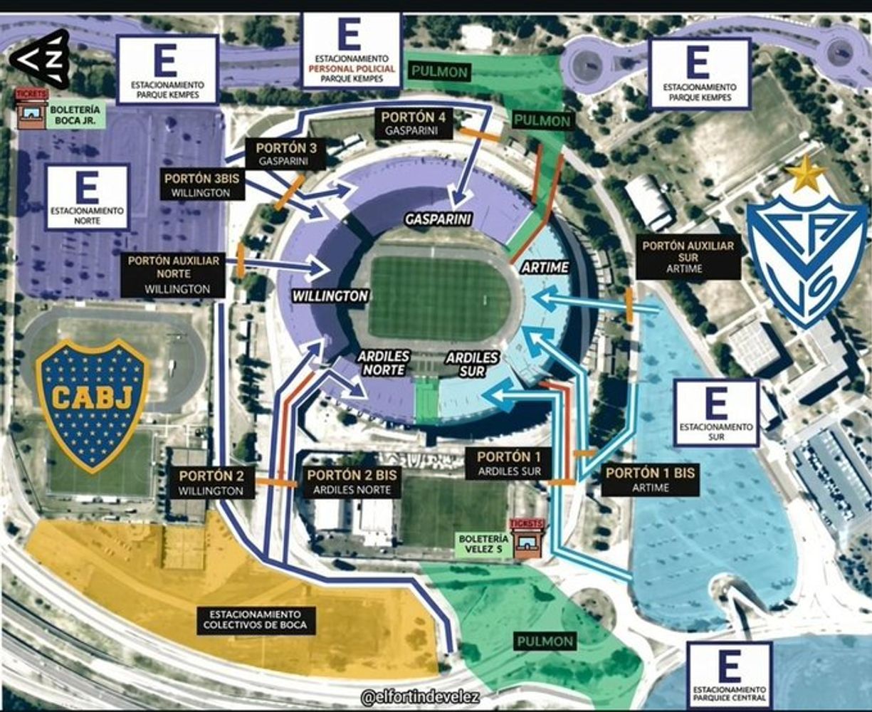 El dispositivo para Boca-Vélez en el Kempes.