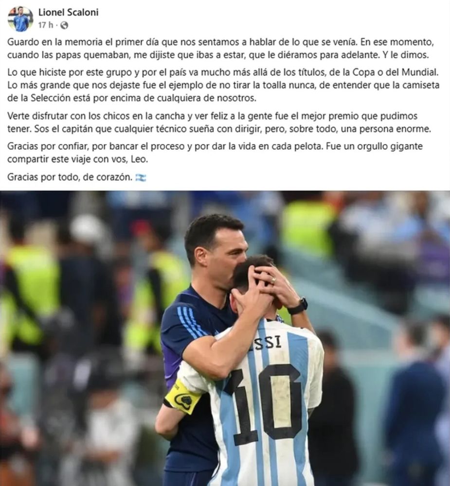 La emotiva despedida de Scaloni a Messi