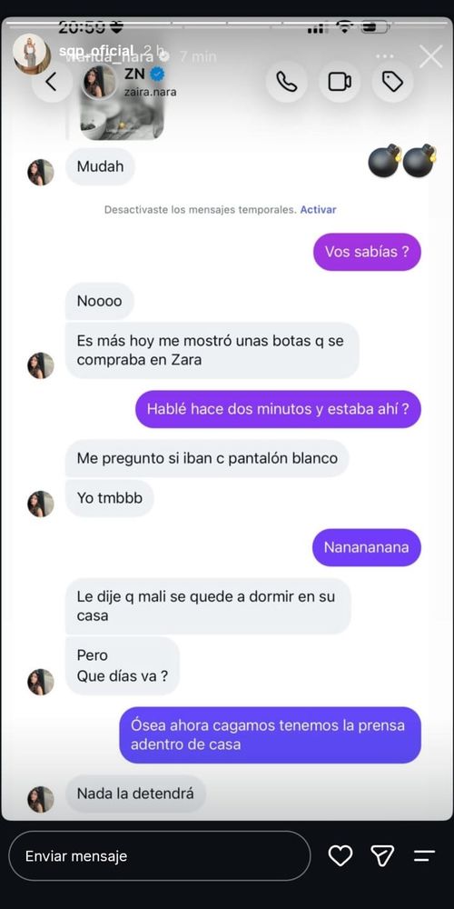 Wanda y Zaira Nara reacción