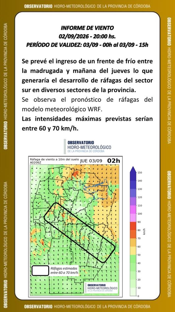 Advertencia por vientos.