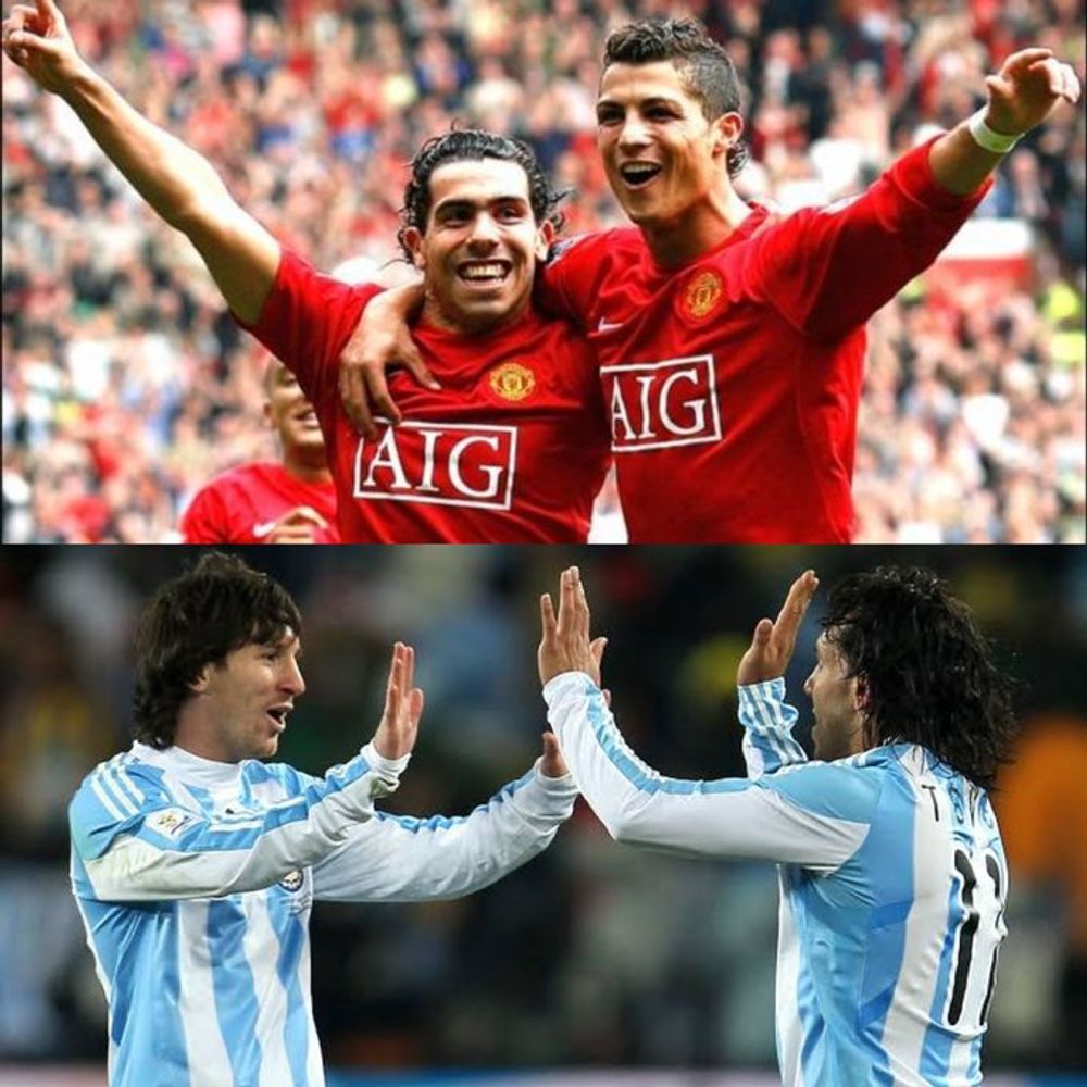 Carlos Tevez y sus ex compañeros... Cristiano y Leo Messi.